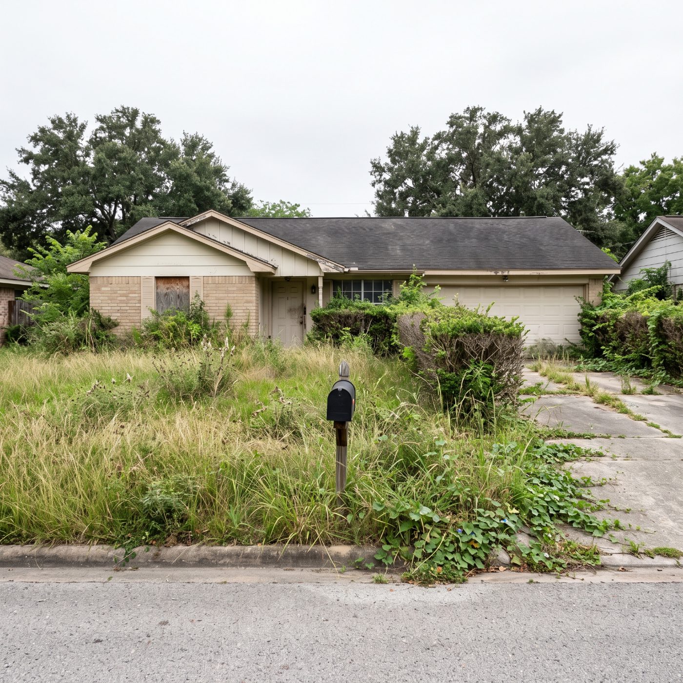 Overgrown front lawn before the visit