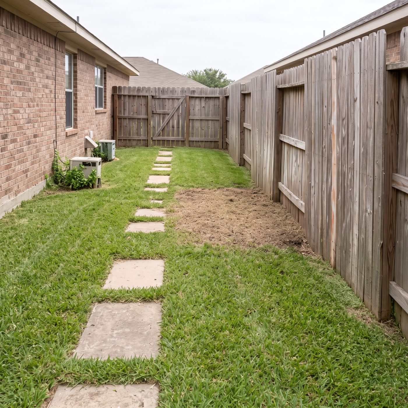The same fence line cut back and cleared after